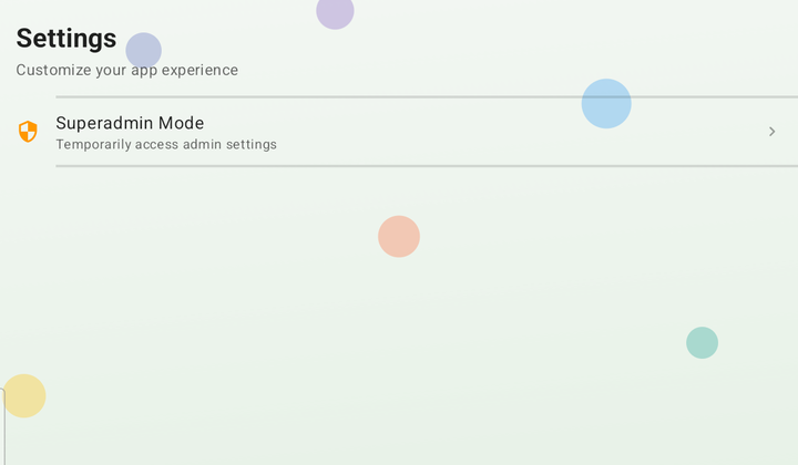 Child device Settings screen showing only Superadmin Mode