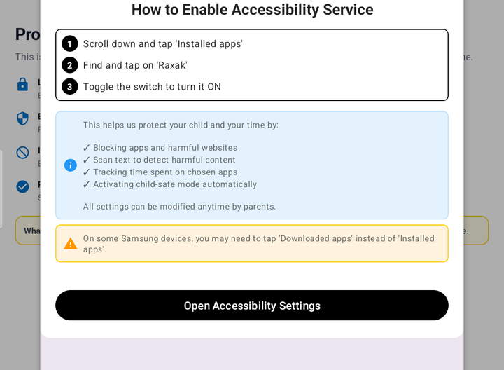 How to Enable Accessibility Service dialog with three steps and Samsung note